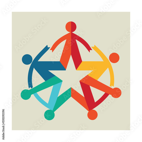 Colorful abstract illustration depicting teamwork unity cooperation and community support