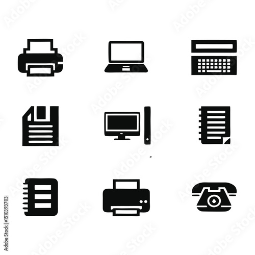 illustration set office equipment icon