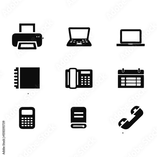 illustration set office equipment icon