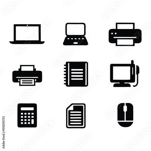 illustration set office equipment icon