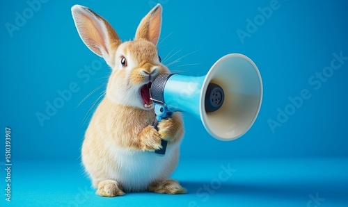 Watch as a rabbit employs a hand speaker to convey messages.