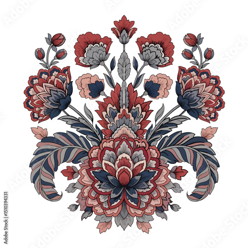 Watercolour Illustration of Chintz Motif on Transparent PNG Background