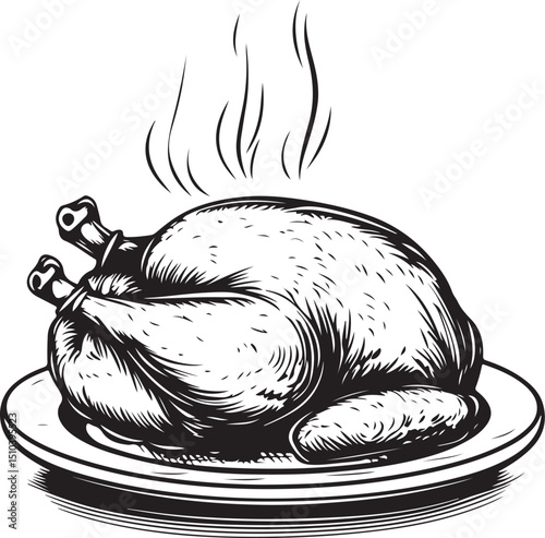 Simple icons of baked bird on platter. Outline, colorful and glyph vector illustration, Cooked Turkey