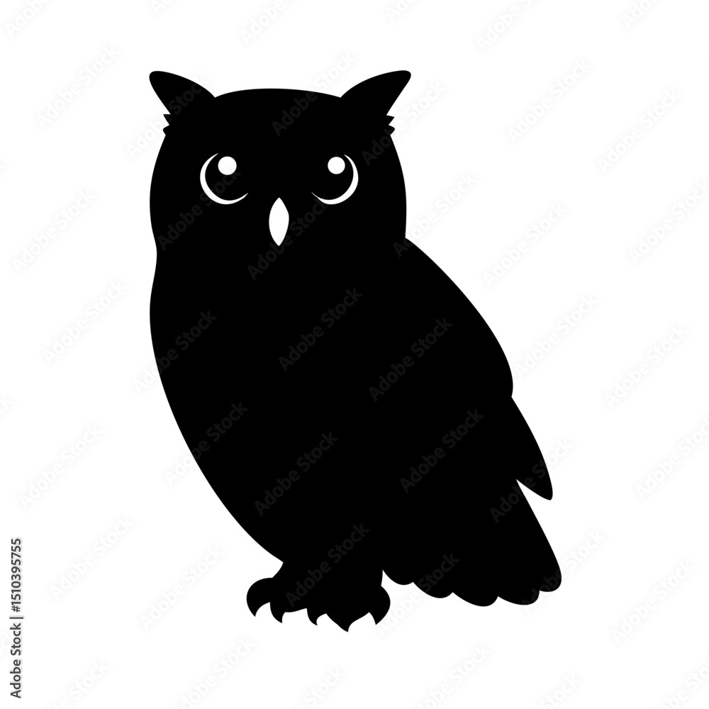 Fototapeta premium Owl Black Silhouette – Nocturnal Bird and Wildlife Icon