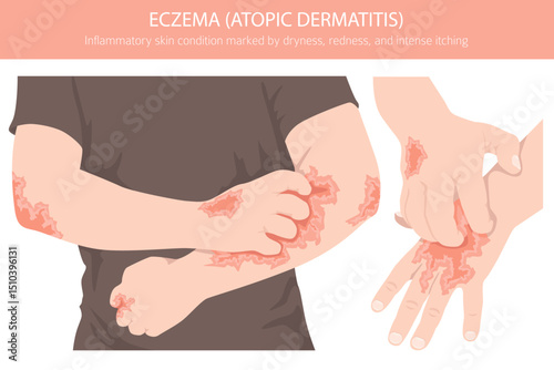 Eczema. Atopic dermatitis. Skin diseases. Medical infographic design. Vector illustration