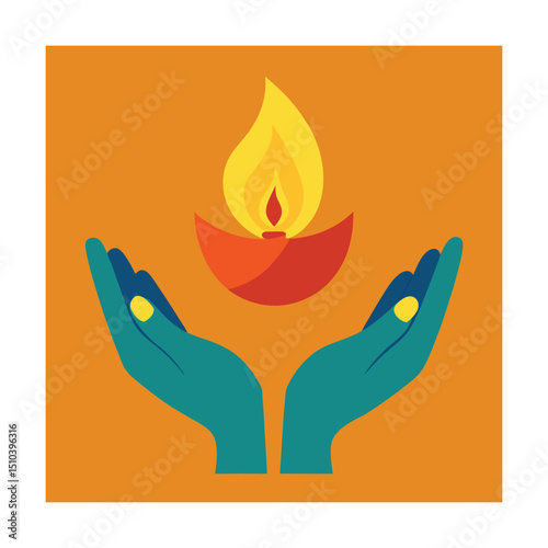 Symbol of spirituality and light floating above outstretched hands in vivid colors