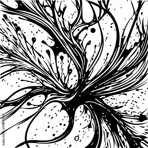 seamless floral pattern, Organic ink splash texture, black on white abstract expressive art