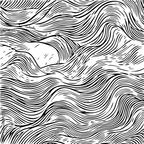 Minimalist line art wave pattern, fluid abstract black lines on white