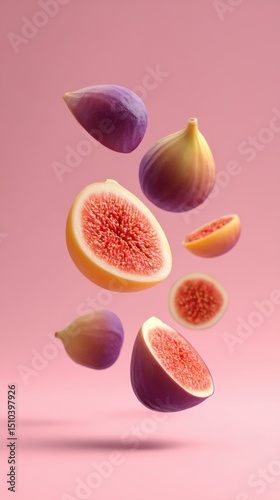 A close up of a red and white fig with a few other figs in the background