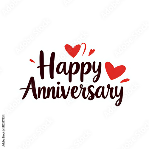 Happy anniversary card design with hearts for wedding anniversary celebration on transparent background