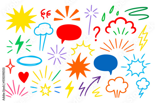 Comic Effect Vector Set Boom Smoke Splash and Line Speed Doodle Elements