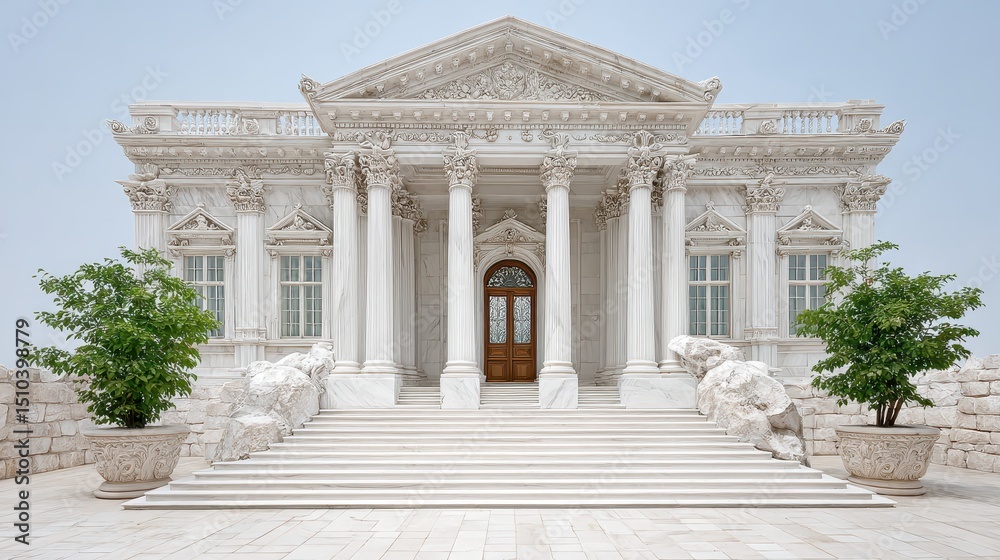 Obraz premium An elaborate white marble building with pillars stands under a clear sky.