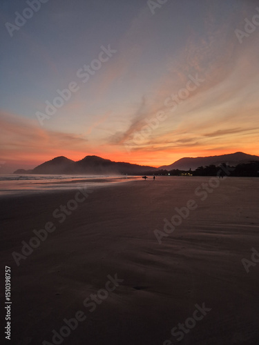 Pink sunset on beautiful beach