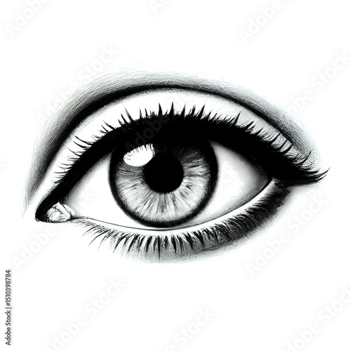 Eye drawing realistic sketch black and white human eye artwork for design use on transparent background