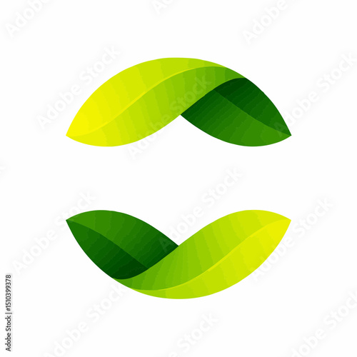 Ecology sphere logo formed by twisted green leaves. 