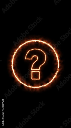 Abstract fire glowing question mark black background. Fire question mark icon