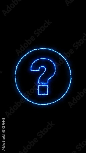 Abstract neon glowing question mark black background. Neon question mark icon