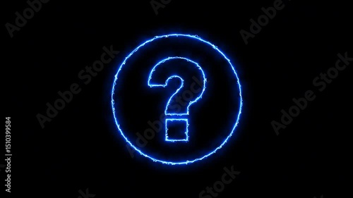 Abstract neon glowing question mark black background. Neon question mark icon