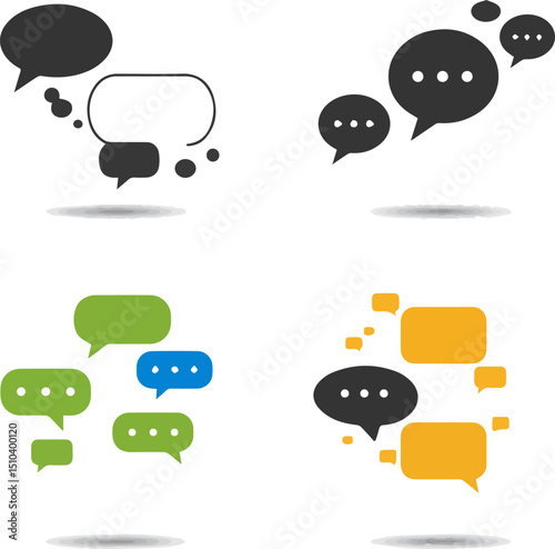 Create a kinds of speech, bubble, talk, cloud, vector, set, icon, communication, illustration, chat, design, dialog,  vector art with white background