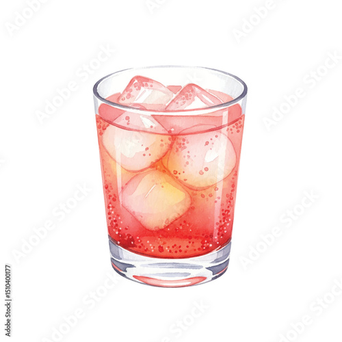 Watercolour Illustration of Paloma Cocktail Drink on Transparent PNG Background