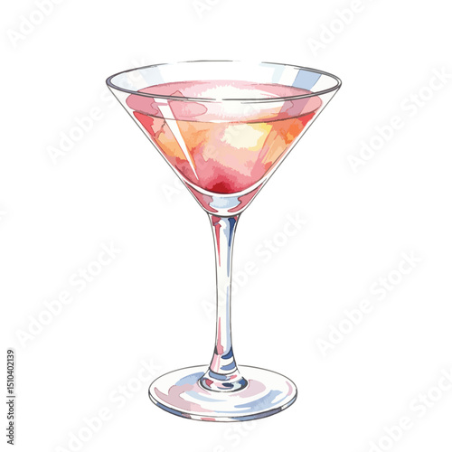 Watercolour Illustration of Cosmopolitan Cocktail Drink on Transparent PNG Background