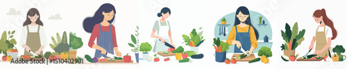 vector of a woman cutting vegetables