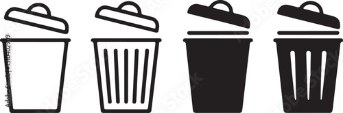 Minimalist Trash Bin Icons: Lid Designs and Silhouettes