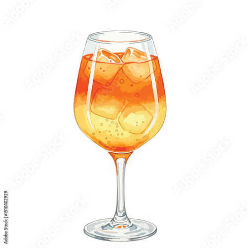 Watercolour Illustration of Aperol Spritz Cocktail Drink on Transparent PNG Background