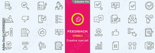 Feedback set of web icons in line style. Feedback and Review icons for web and mobile app. Customer relationship management. Star rating, satisfaction, emotion, testimonials, quick response,