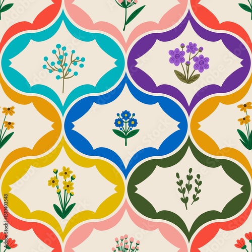 Fototapeta Naklejka Na Ścianę i Meble -  Seamless watercolour and unique floral pattern background for covers, notes, banner. Soft backgrounds colour. Watercolour art work. Flower stalk. Colourful flower.