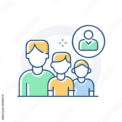 Family icon showing group of people or social care.