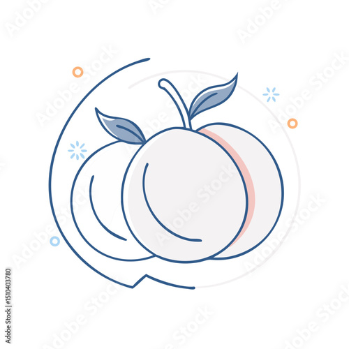 Outlined peaches icon for organic produce or fruit branding.