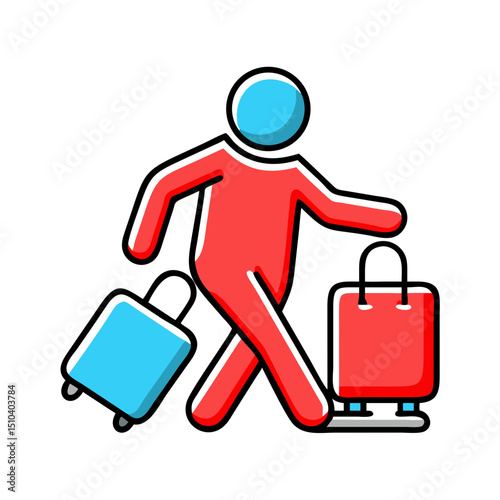 Traveler walking with suitcase for tourism or vacation.