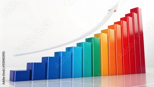 Colorful bar graph showing increasing growth and success with upward trending white arrow on a white background. Free Download Colorful bar graph showing increasing growth and success with upward trending white arrow on a white background. - GFXLoad