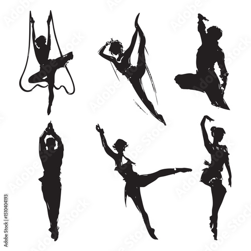acrobatic silhouette set, Black silhouette