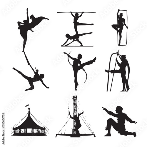acrobatic silhouette set, Black silhouette