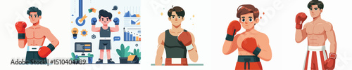 vector of a young man wearing a boxing costume