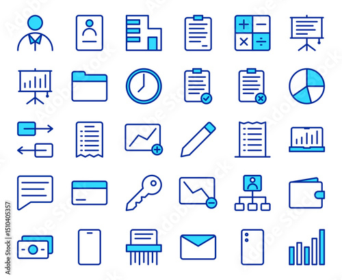 Business & Office Line Icons Set: Finance, Analytics, Communication, Documents, and Data Management Symbols. Modern UI/UX Elements for Web, Mobile, and Corporate Design. Editable Vector.