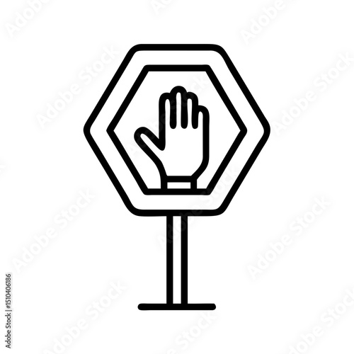 Stop hand signal traffic sign in minimalist line art style  