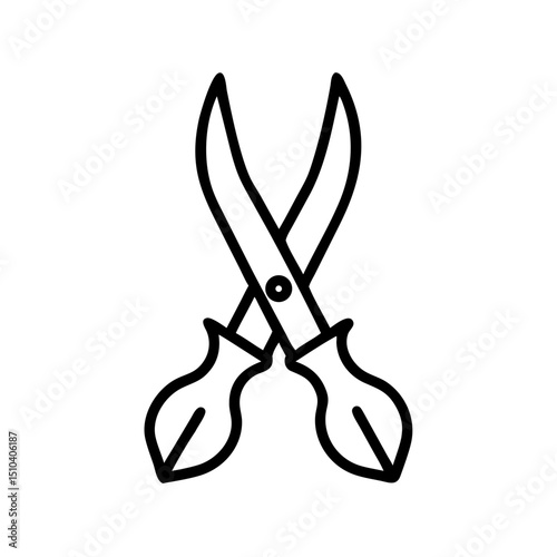 Scissors with curved handles in minimalist black line art style  