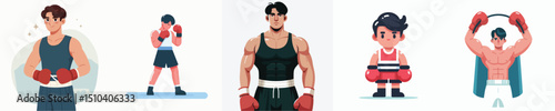 vector of a young man wearing a boxing costume