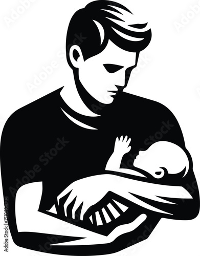Father gently holding newborn baby vector illustration