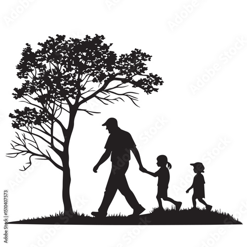 Happy fathers day with dad and children silhouette