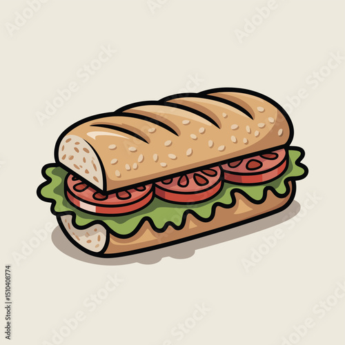Delicious Simple Sub Sandwich with Tomato and Lettuce