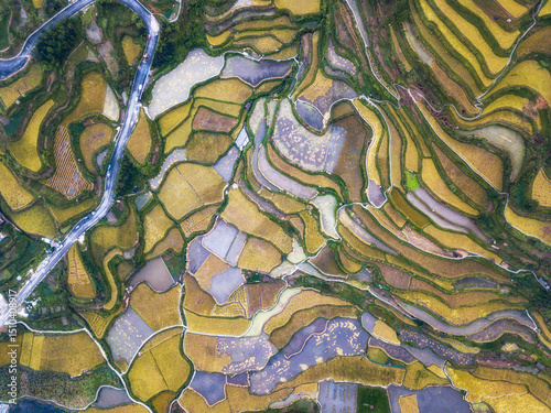 Aerial View Of Countryside Landscape With Fields Hills And River Photography
