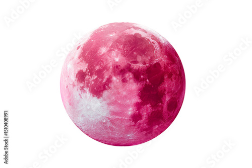 Pink full moon with a transparent background on a clear night