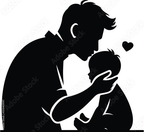 Father kissing toddler’s forehead lovingly vector illustration