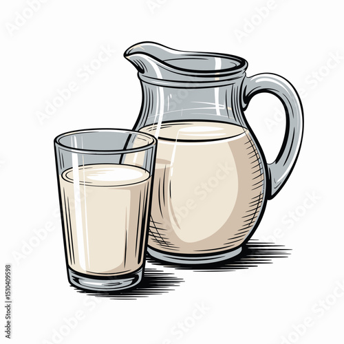 Glass of Milk and Pitcher Illustration