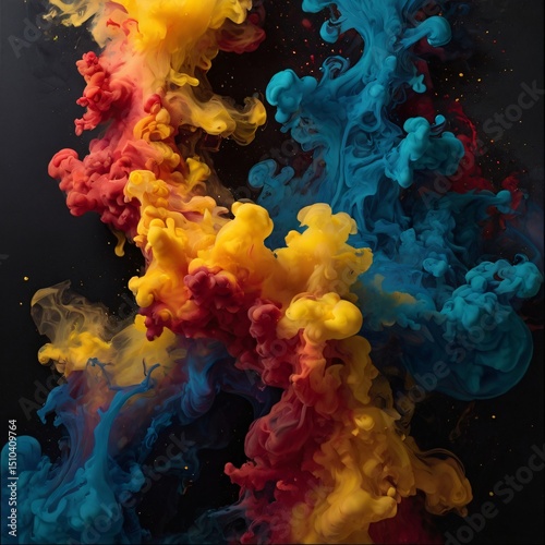 Color Collision: Vibrant Ink Clouds in Motion Background
