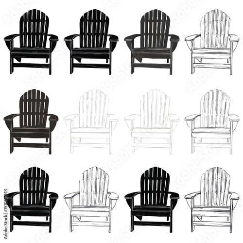 adirondack chair silhouette set, Black silhouette 
